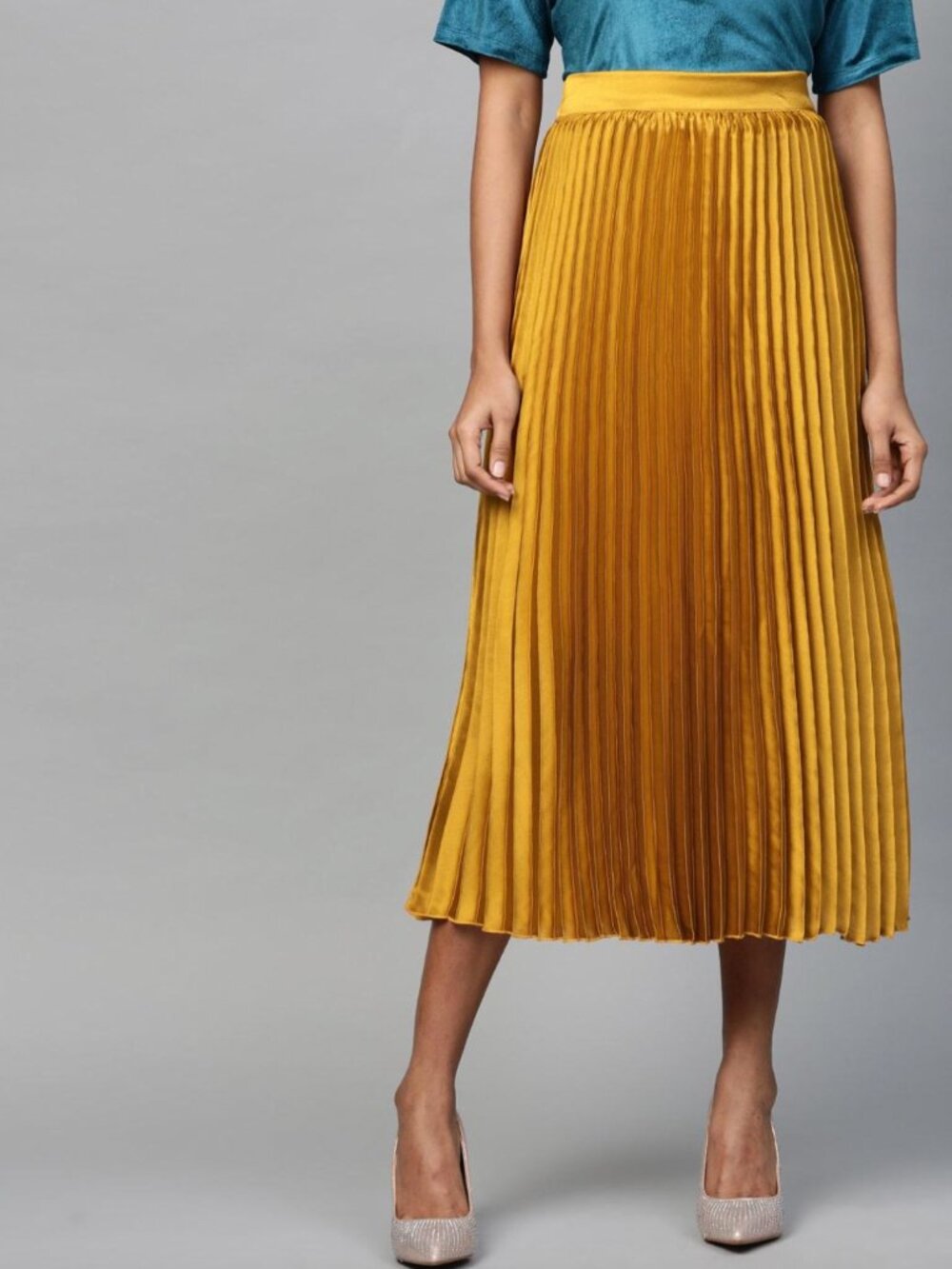 Gold Acordian Midi Skirt